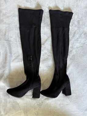 bloom Black Stretch Over-the-Knee Block Heel Boots